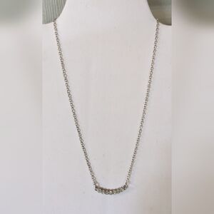 New silver colored dainty bar necklace with rhinestones, T5B4B
